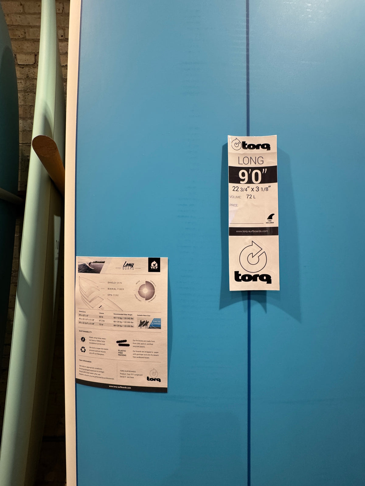Torq "Long" Surfboard 9' Blue with White Rails