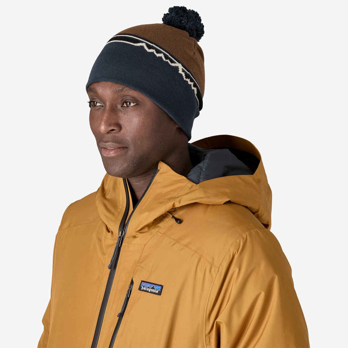 Patagonia Lightweight Powder Town Beanie - Skyline Block: Shelter Brown