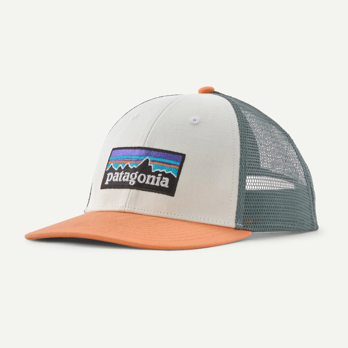 Patagonia P-6 LoPro Trucker Hat - White w/ Peach Sherbet