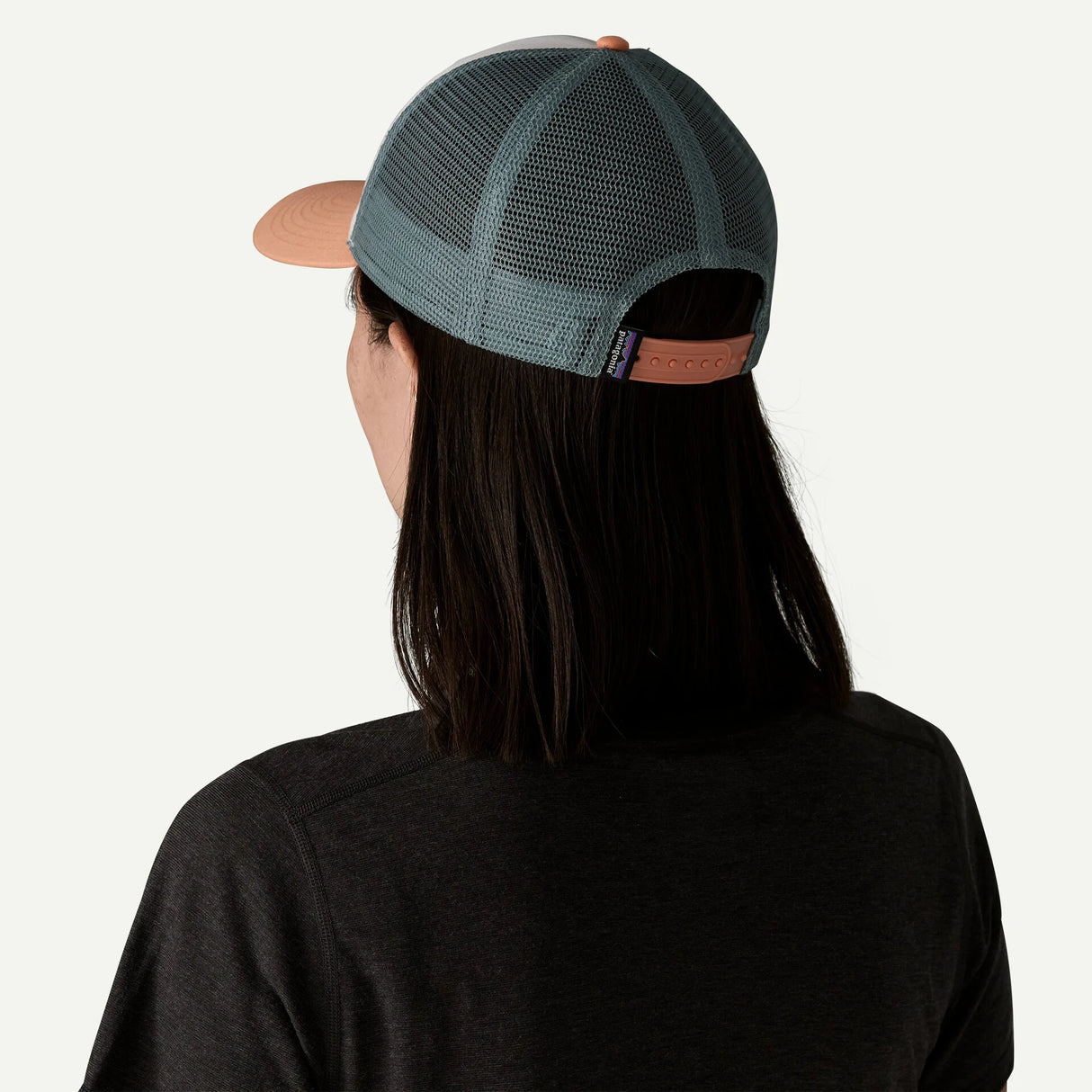 Patagonia P-6 LoPro Trucker Hat - White w/ Peach Sherbet