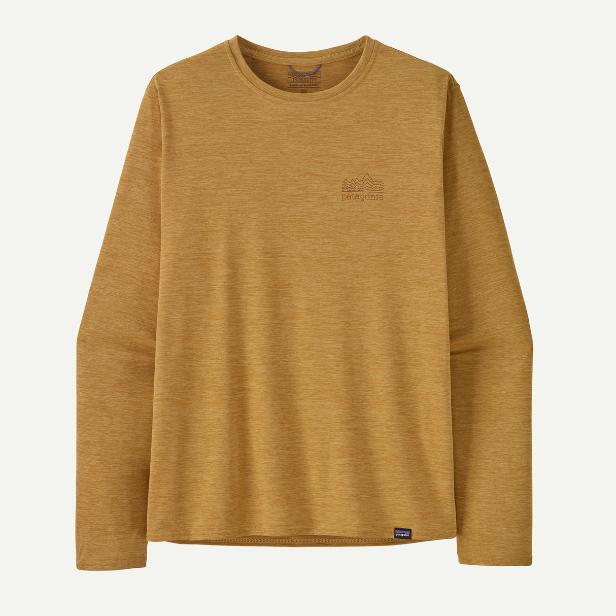 Patagonia Men's Long-Sleeved Capilene® Cool Daily Graphic Shirt: Strataspire: Beeswax Tan X-Dye