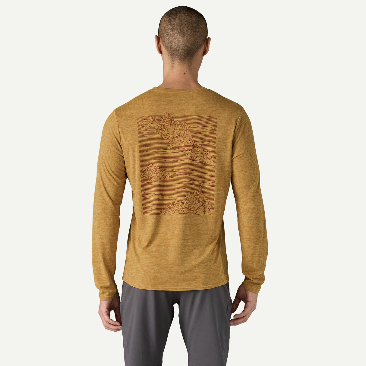 Patagonia Men's Long-Sleeved Capilene® Cool Daily Graphic Shirt: Strataspire: Beeswax Tan X-Dye