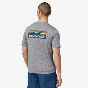 Patagonia Men's Capilene® Cool Daily Graphic Shirt - Waters - Boardshort Logo Abalone Blue: Feather Grey