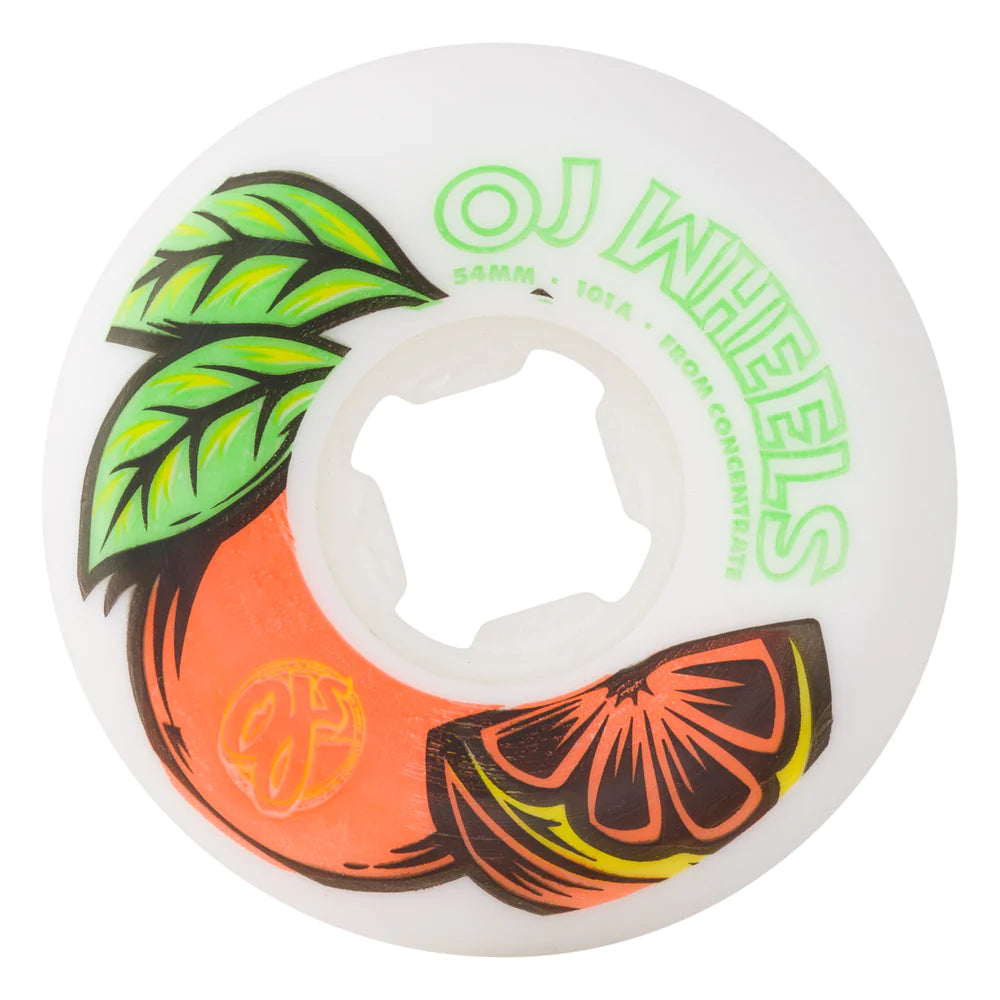 54mm From Concentrate White Orange Hardline 101a OJ Skateboard Wheels