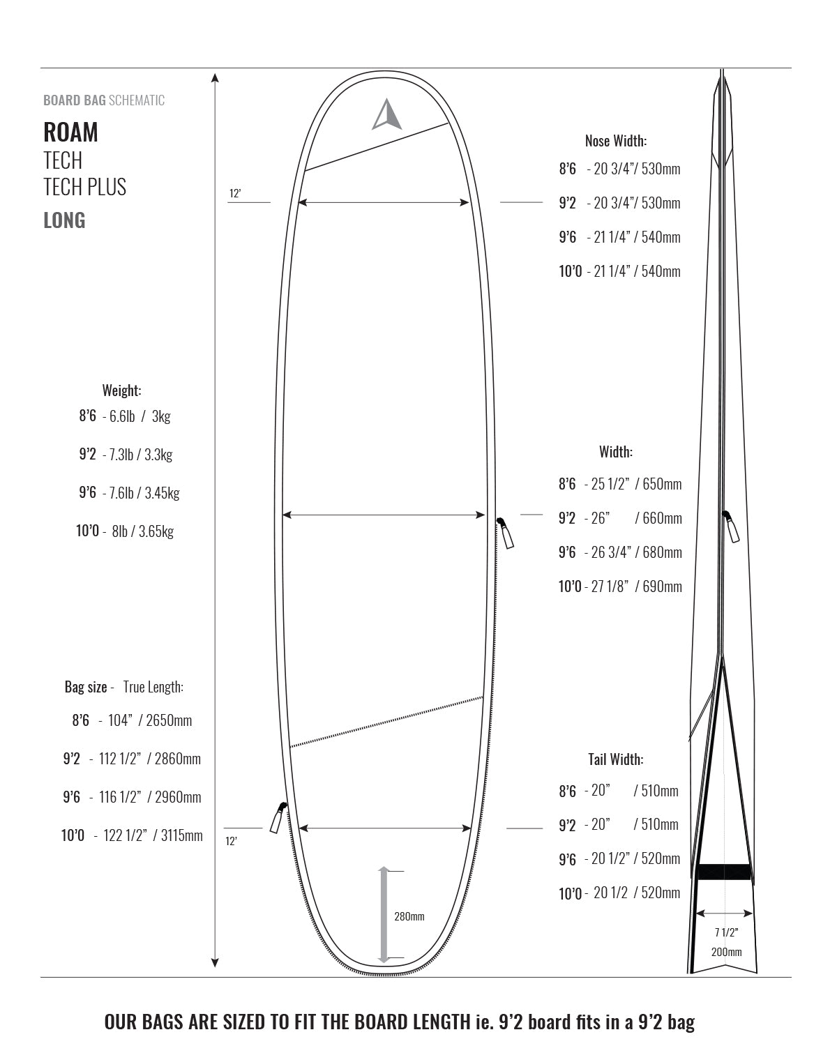TECH PLUS BOARD BAG-9'2"