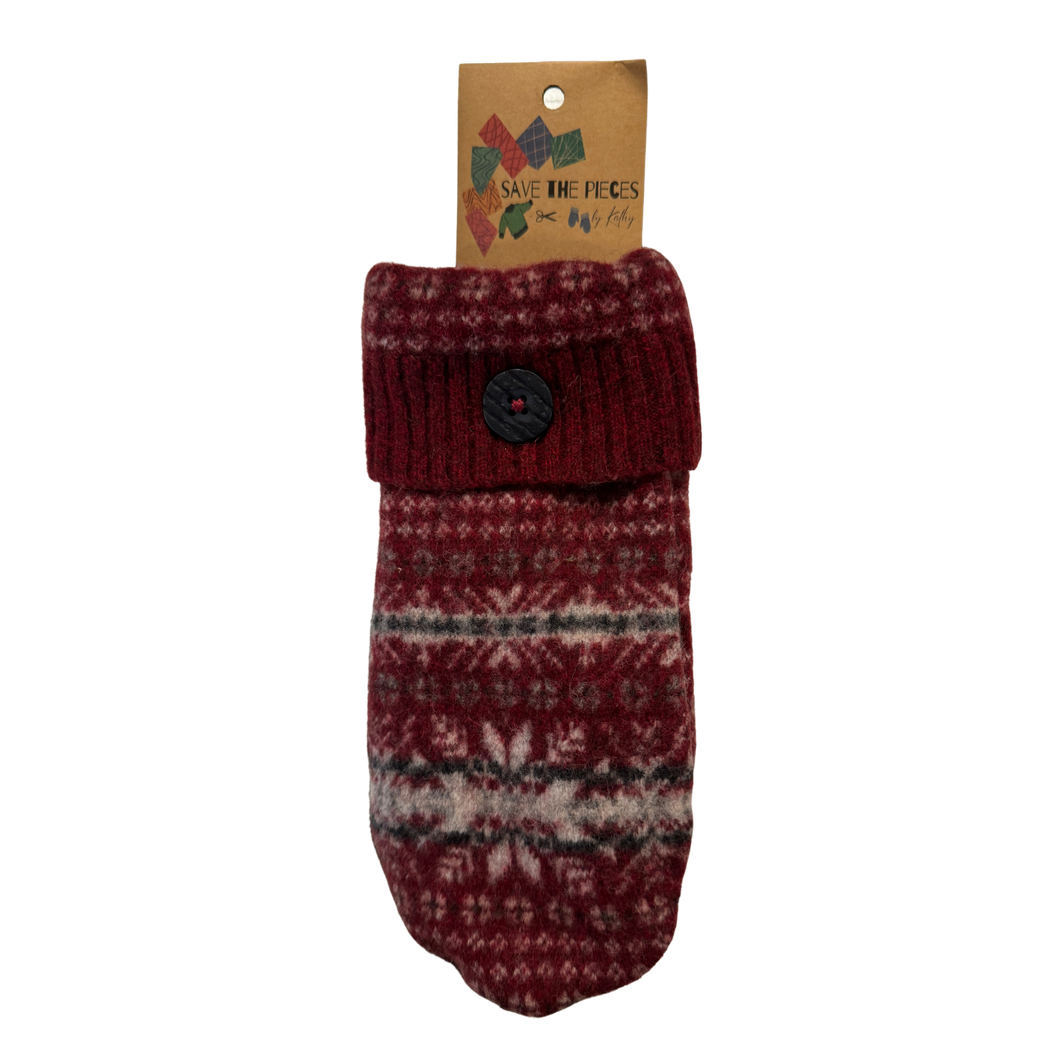 Save The Pieces Wool Mittens - Red/White