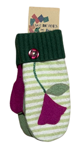 Save The Pieces Wool Mittens - green / red