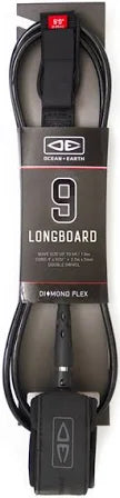 Ocean and Earth Moulded Longboard Regular Leash 9ft - Black