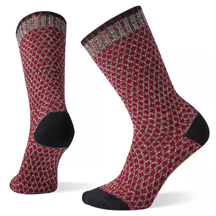 Women's Everyday Popcorn Polka Dot Crew Socks - Black-Tibetan Red