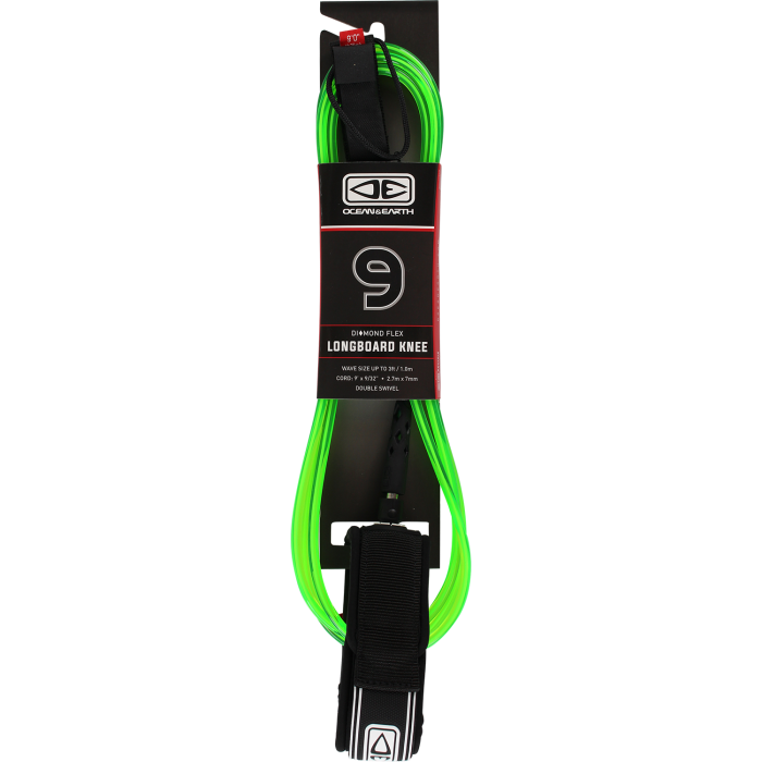 O&E MOULDED LONGBOARD REG KNEE LEASH 9' LIME