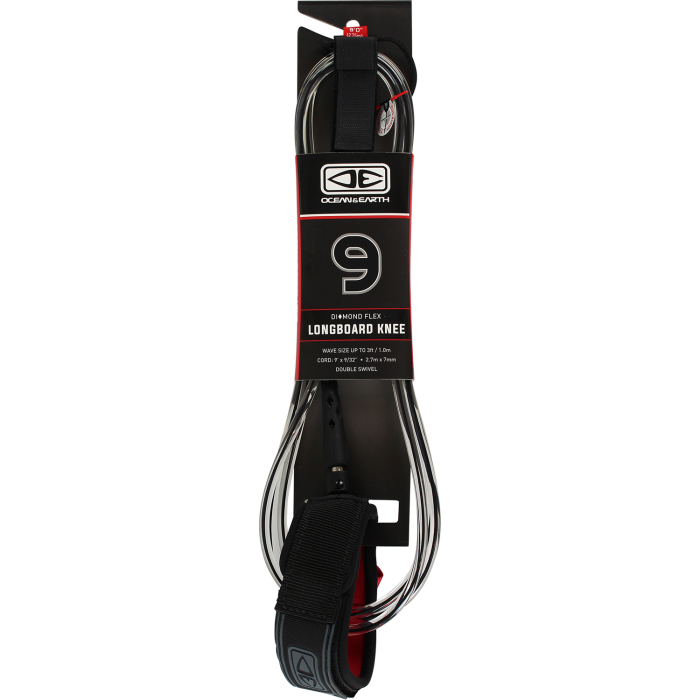 Ocean and Earth Moulded Longboard Regular Knee Leash 9ft - Black