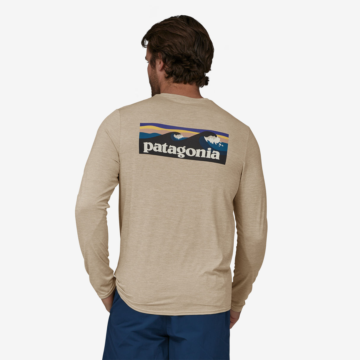 Patagonia Men's Long-Sleeved Capilene® Cool Daily Graphic Shirt - Boardshort Logo: Pumice X-Dye