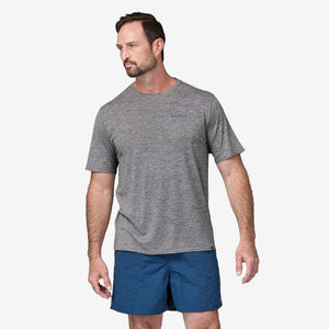 Patagonia Men's Capilene® Cool Daily Graphic Shirt - Waters - Boardshort Logo Abalone Blue: Feather Grey