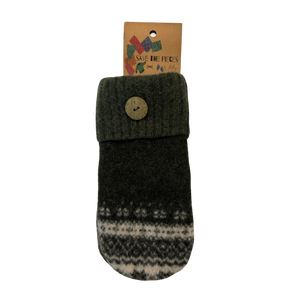 Save The Pieces Wool Mittens - Olive/White