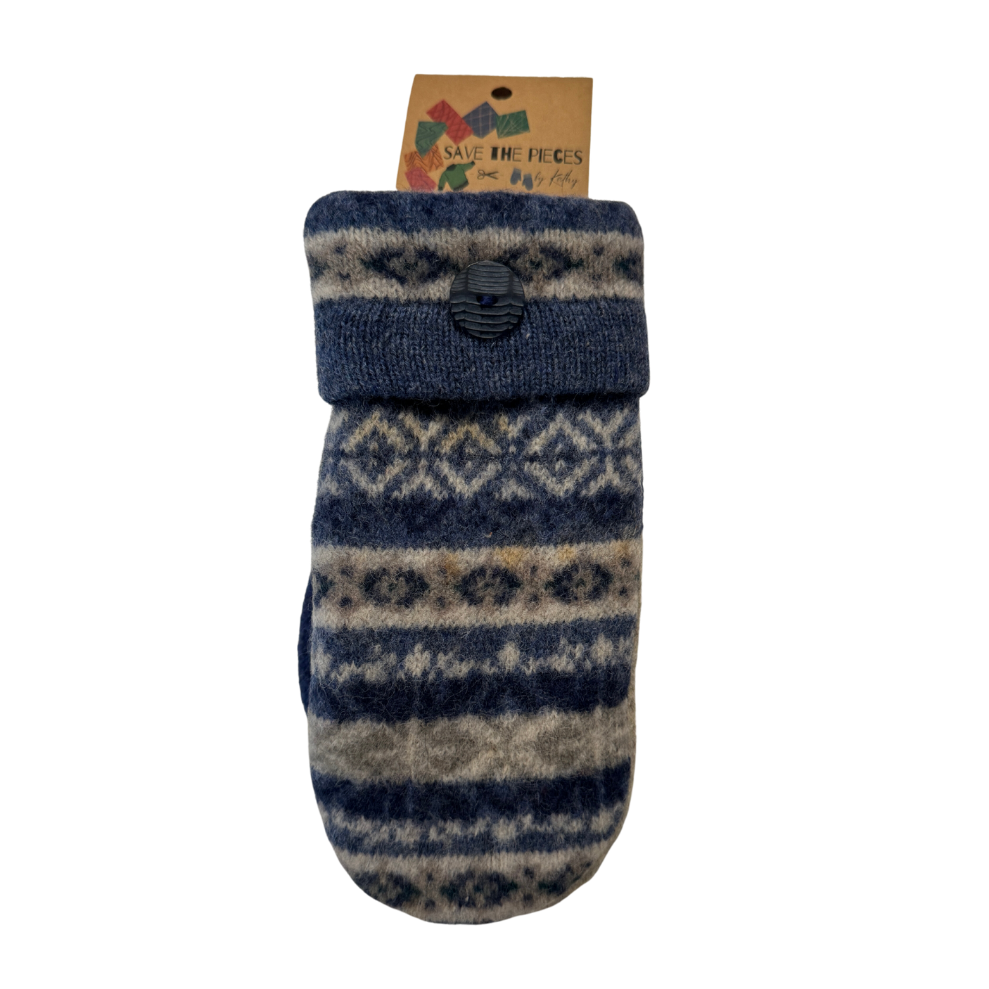 Save The Pieces Wool Mittens - Navy/ Grey