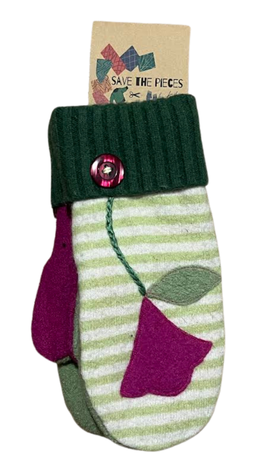 Save The Pieces Wool Mittens - green / red