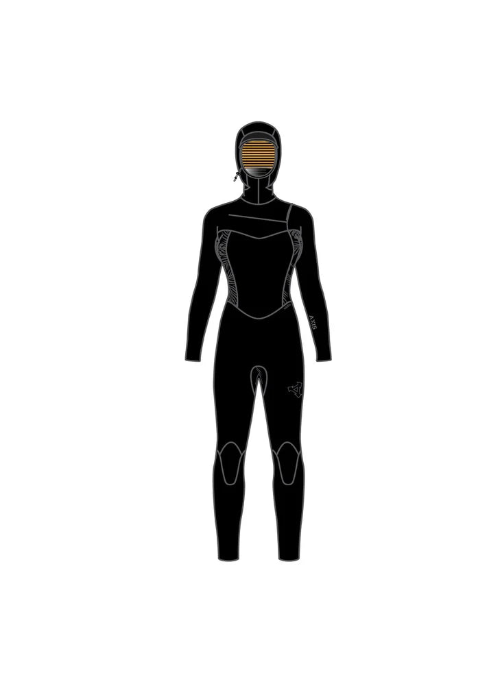 Xcel Women's Axis Hooded Full Wetsuit 5/4mm Black W/Palm-Monstera Print