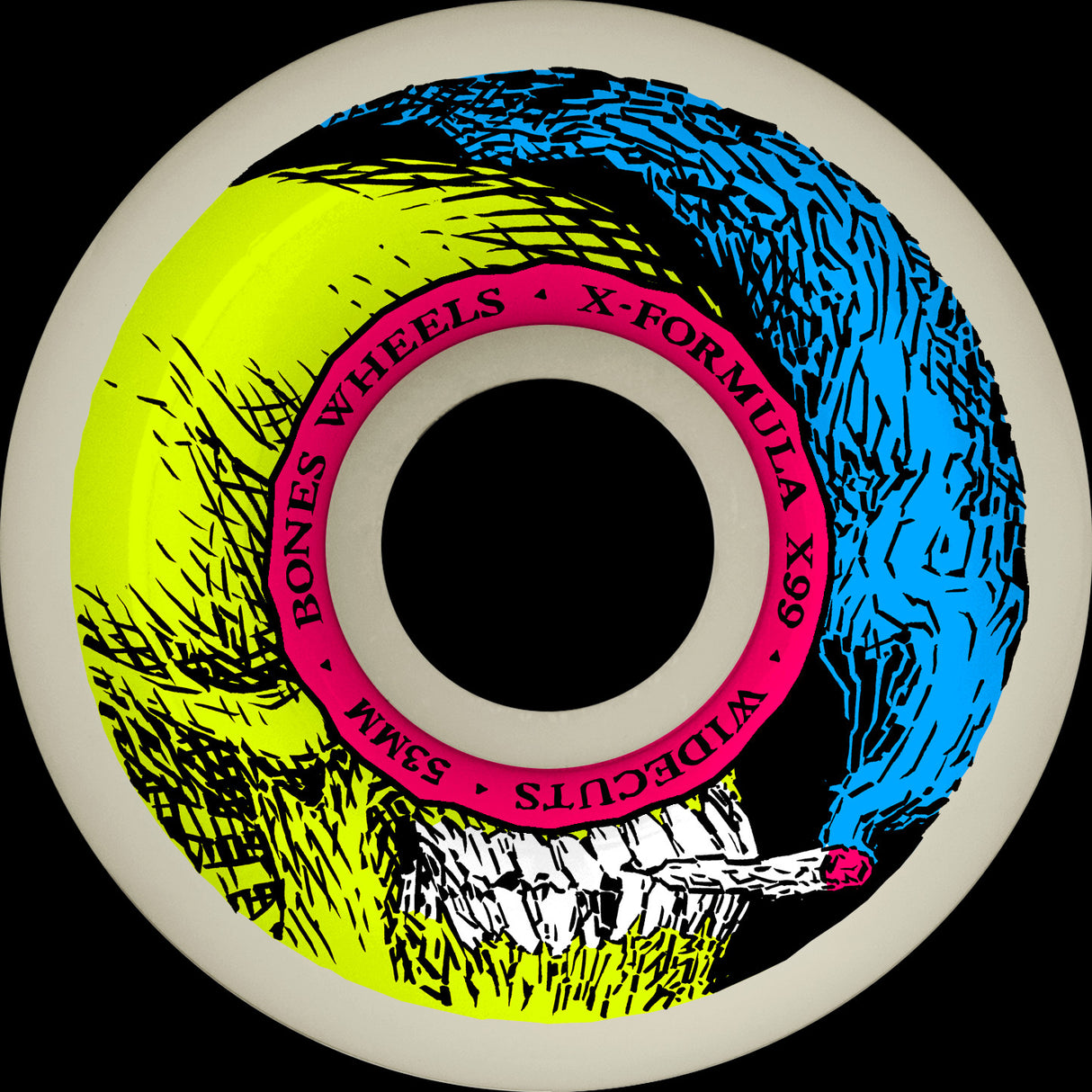 BONES WHEELS X-Formula Skateboard Wheels Smokin Skull 53mm V6 Widecuts 99A 4pk