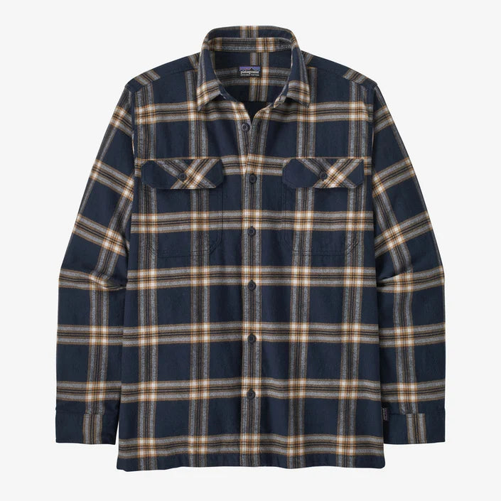Men's Long-Sleeved Organic Cotton Midweight Fjord Flannel Shirt - North Line New Navy