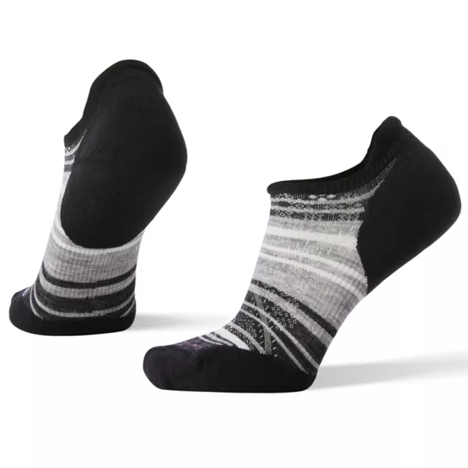 Women's Run Targeted Cushion Striped Low Ankle Socks - Black & Light Grey